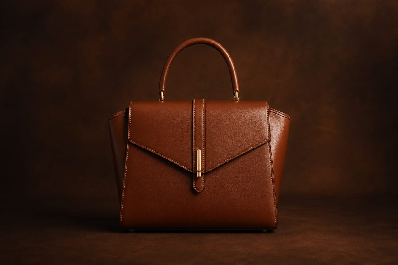 Premium cognac leather handbag