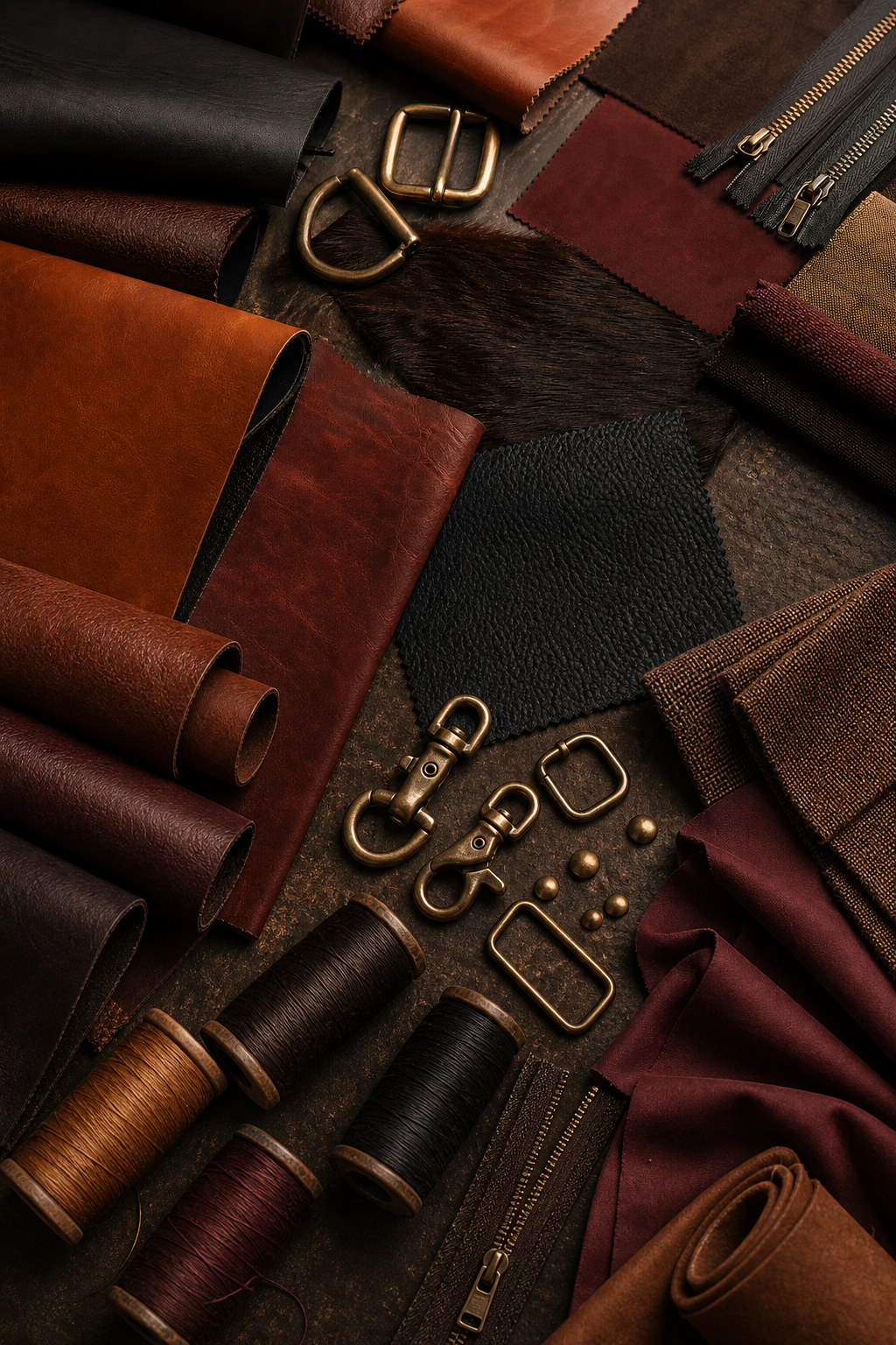 Leather swatches, fittings and lining materials