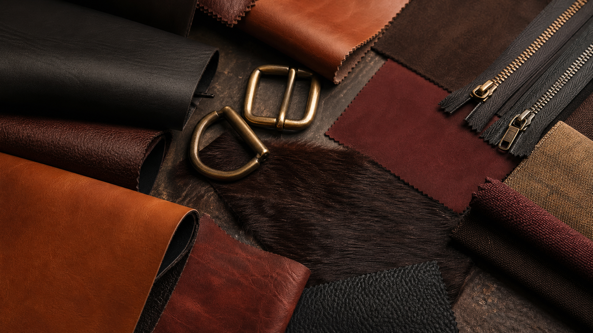 Leather swatches, fittings and lining materials