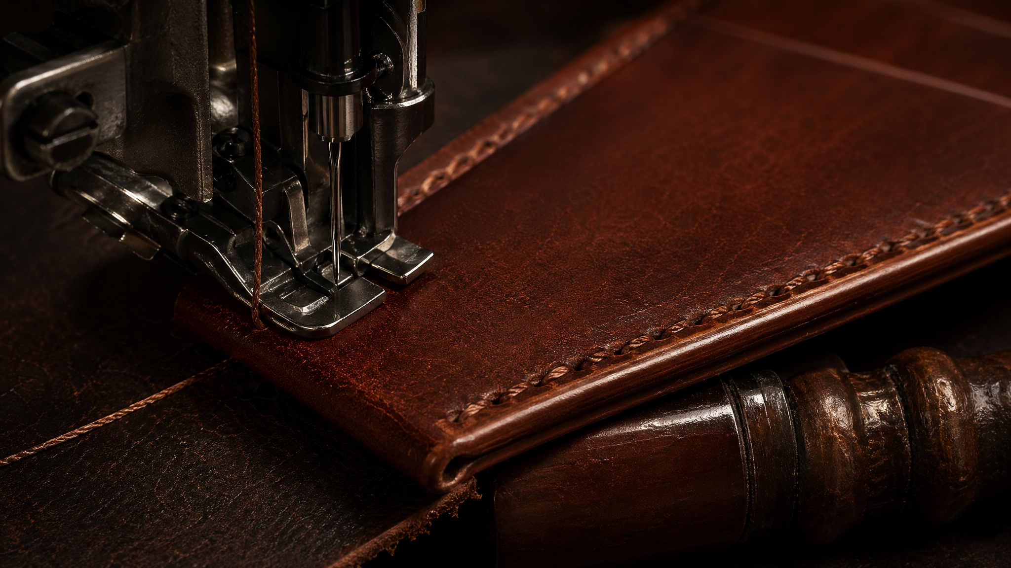 Close-up of leather stitching detail